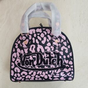 Von Dutch Originals Pink Leopard Print Bag With Extra Leopard Print Crossbody